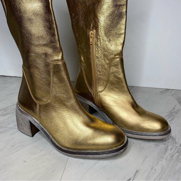 Free People Essential Gold Leather Tall Boot 38 1/2 - Picture 11 of 16